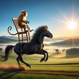 Monkey Riding Horse with Chair | Fun Animal Scene