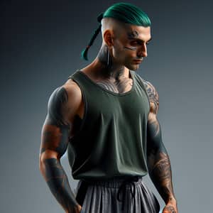 Bold Female Athlete with Short Green Hair and Tattoos