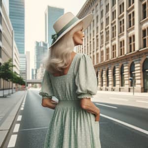 Elderly Woman Admiring Cityscape | Calm Street Scene
