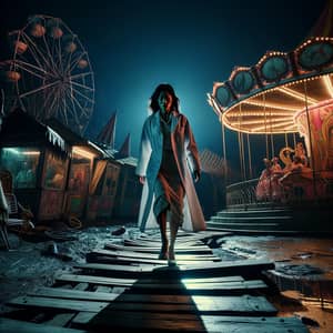 Eerie Dark Carnival: South Asian Woman Explores Mysterious World