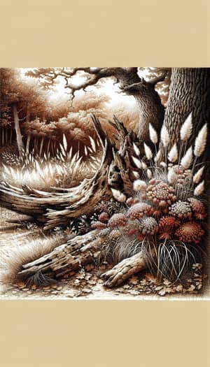 Intricate Ink Drawing of Autumn Oak Grove | Artwork Inspired by Ivan Shishkin
