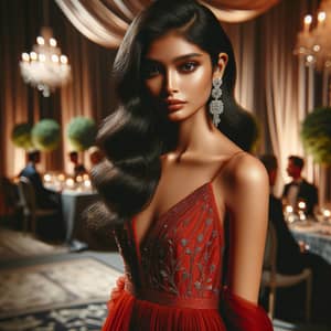 Serious Beautiful Woman in Red Dress | Elegant South Asian Lady