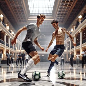 Luxurious Hotel Soccer Match: Skilled Players Showcase Mastery