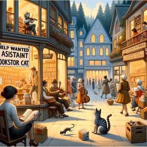 Quaint Fairy Tale Town with Bookstore Cat Oliver