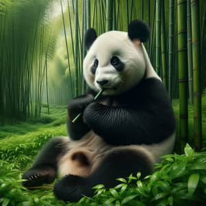 Serenely Content Panda amid Bamboo Forest