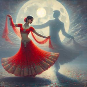 Woman and Invisible Man Dancing Under Moonlight Art Style
