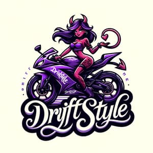 DriftStyle Logo - Devilish Female Character on Purple R15 Motorcycle