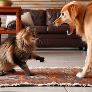 Intense Cat vs Dog Standoff in Living Room | Domestic Rivalry