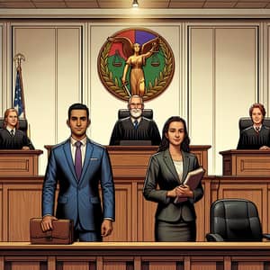 Diverse Courtroom Scene with Lawyers and Judge | Legal Justice Image