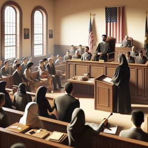 Court Room Scene: Female Asian Judge, Diverse Attendees