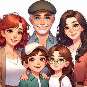 Wholesome Family of Five in Vibrant Animation Style