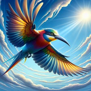 Vibrant Multi-Colored Bird in Mid-Flight