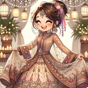 Joyous South Asian Girl in Traditional Wedding Dress