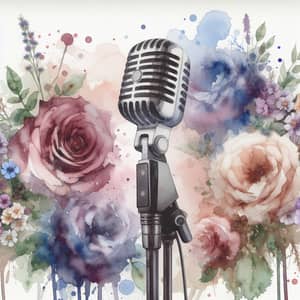 Vocalist Microphone Among Watercolor Flowers