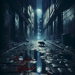 Mysterious Night Scene in City Alley - Eerie and Rainy