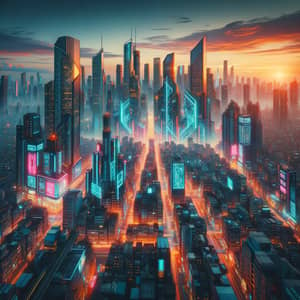 Futuristic City Scape at Sunset - Cyberpunk Urban Landscape
