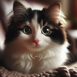 Charming House Cat with Black and White Fur | Captivating Image