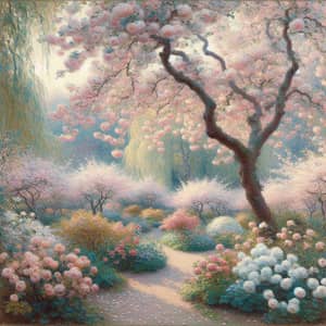 Serene Cherry Blossom Garden | Pastel Impressionist Beauty