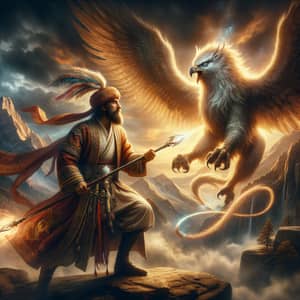 Epic Battle: Spearman vs Griffin in Enchanting Scene