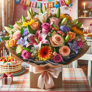 Colorful Birthday Flower Bouquet: Roses, Lilies, Tulips