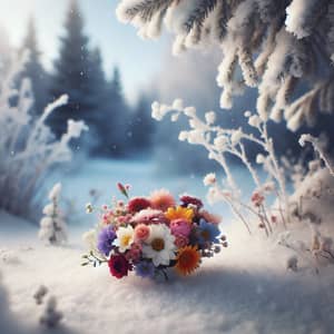 Winter Birthday Flowers: Beautiful Bouquet in Snowy Setting