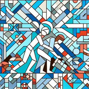 Medium Geometric Mosaic of Someone Helping Jesus - Colorful Artwork