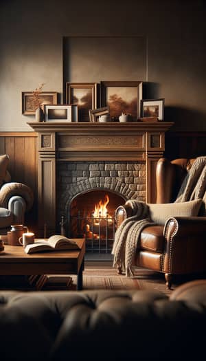 Cozy Living Room with Vintage Stone Fireplace | Home Decor