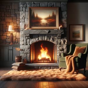 Cozy Winter Home Interior with Stone Fireplace | Warm & Inviting Atmosphere