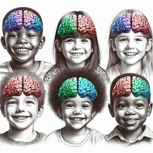 Diverse and Joyful Sketched Children with Colorful Brains