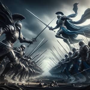 Epic Battle: Black vs. Silver Armored Armies Clash