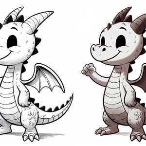 Cute Cartoon-Style Dragon Illustration | Minimal Monochrome Art