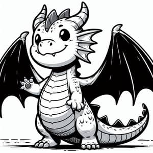 Cute Monochrome Dragon Illustration | Minimalist Comic Style Art