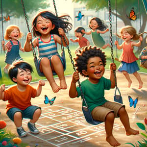 Multicultural Children Playing at Park | Joyful Childhood Scene