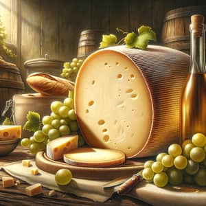 Artisanal Aged Cheese in Rustic Kitchen Setting