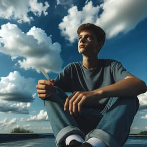 Contemplative Teen Boy Looking Up at Sky | Thoughtful Image