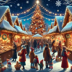 Traditional Christmas Market with Crafts and Joyful Atmosphere