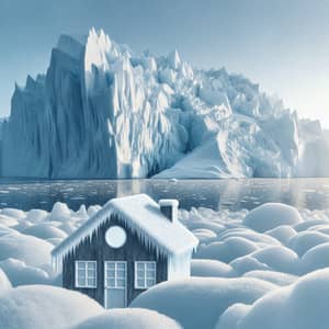 Icy Blend: Cat House Camouflaged in Immense Iceberg Scene