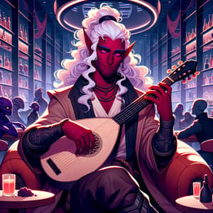 Tiefling Bar Musician with Purple Eyes in Coruscant Bar