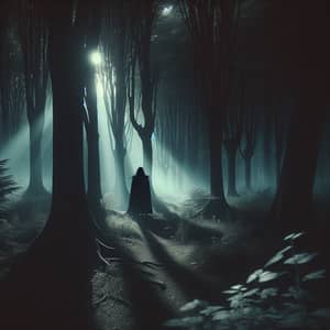 Mysterious Fantasy Figure in Moody Forest Setting