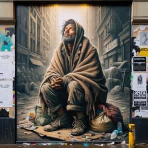 Hopeful Hispanic Homeless Man in Urban Setting