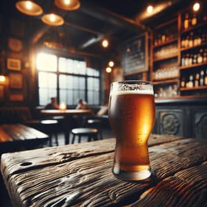 Craft Beer on Rustic Table in Cozy Bar