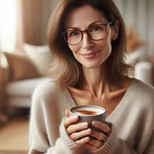 Middle-Aged Woman with Warm Smile | Cozy Living Room