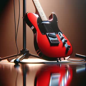 Red Telecaster Electric Guitar Resting on Black Music Stand