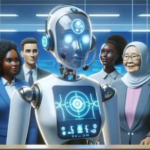 Advanced AI in Customer Service: Empathetic Robot Assisting Diverse Clients