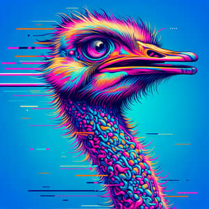Vibrant Neon Ostrich NFT Artwork - Futuristic Glitch Aesthetic