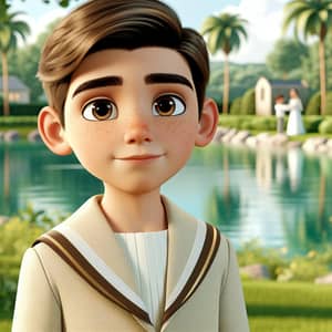 Charming 12-Year-Old Boy in Disney Pixar Style