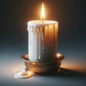 Detailed Lit Candle in Gold Holder | Brightly Burning Flame