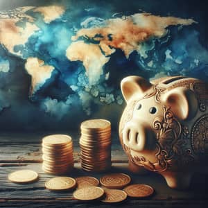 Gold Coins & Piggy Bank - Savings and Global Economy Concept