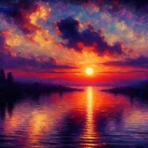 Impressionist Sunset Painting - Majestic Horizon View