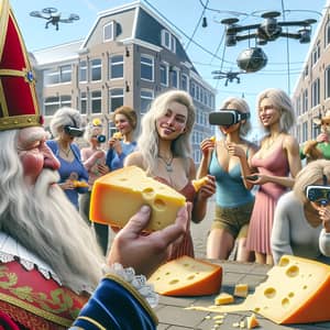 Sinterklaas Enjoying Gouda Cheese with Dutch Women | Modern Dutch Scene